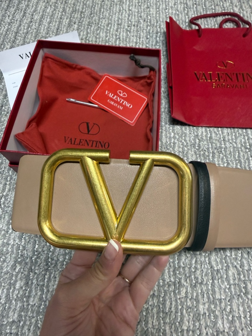 Valentino Garavani Black and Tan Reversible vlogo belt